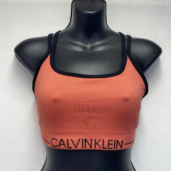 CALVIN KLEIN Performance Seamless Ribbed Scoop Neck Sport Bra Women Medium Coral - Picture 1 of 12